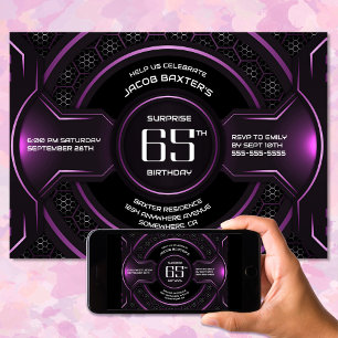 Invitation Black Pink Surprise 65e fête d'anniversaire