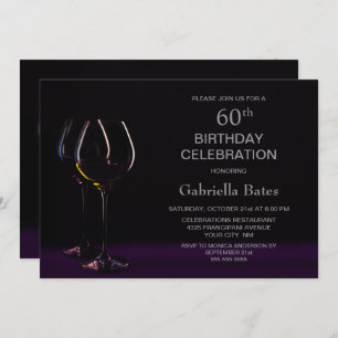 Invitation Black Purple 60e Anniversaire Vin Glass Party