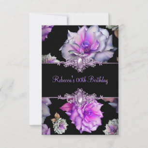 Invitation Black Purple Floral Anniversaire Party Pearl Image