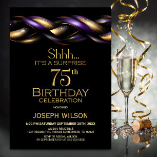 Invitation Black Purple Gold Surprise 75e anniversaire