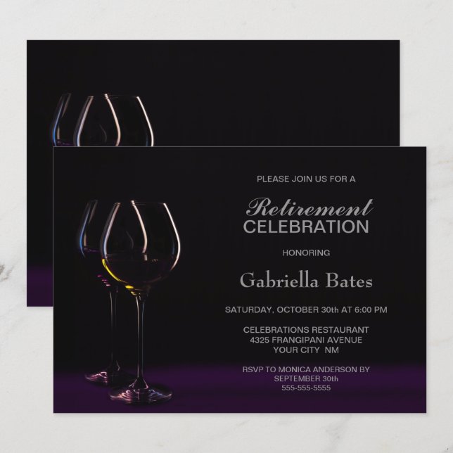 Invitation Black Purple Retraite Vin Partie de verre (Devant / Derrière)