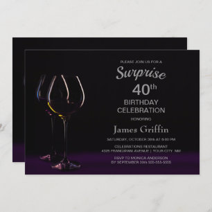 Invitation Black Purple Surprise 40e Anniversaire Verre de vi