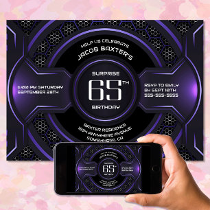 Invitation Black Purple Surprise 65e anniversaire