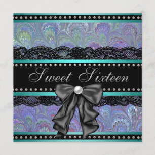 Invitation Black Purple Turquoise Blue Sweet 16 Anniversaire