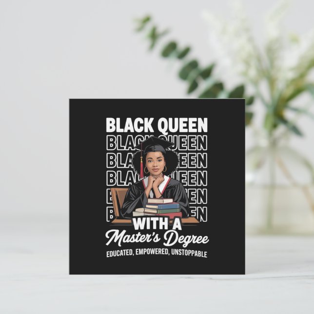 Invitation Black Queen Masters Degree Graduation Educated  (Debout devant)