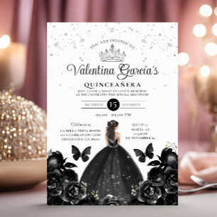 Invitation Black Quinceañera 15 Anos Fleurs Parties scintilla