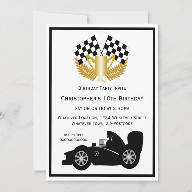 Invitation Black Racing Car Anniversaire (Devant)