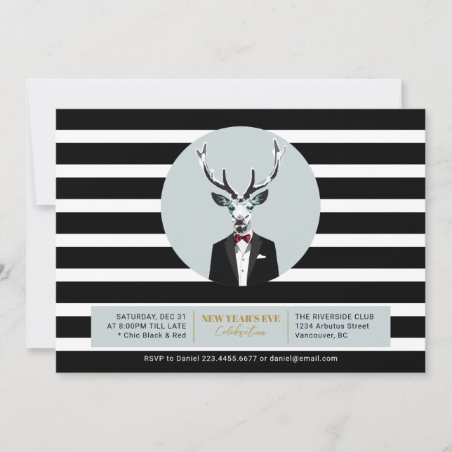 Invitation Black & Red 2021 Deer New Year's Eve Holiday Party (Devant)