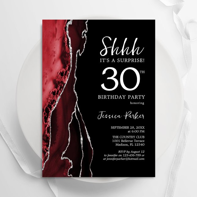 Invitation Black Red Agate Surprise 30e anniversaire (Créateur téléchargé)