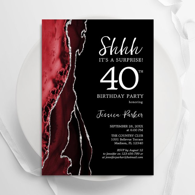 Invitation Black Red Agate Surprise 40e anniversaire (Créateur téléchargé)