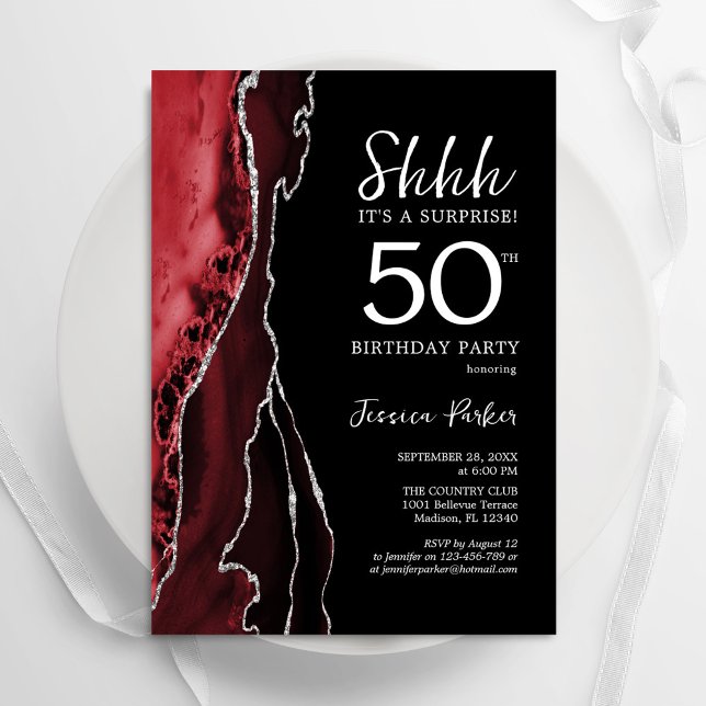 Invitation Black Red Agate Surprise 50e anniversaire (Créateur téléchargé)