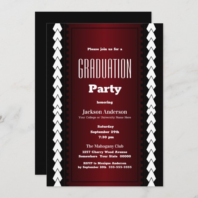 Invitation Black Red and White Graduation Party (Devant / Derrière)