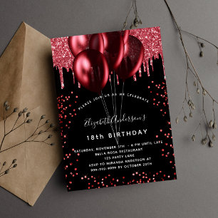 Invitation Black red balloons birthday party