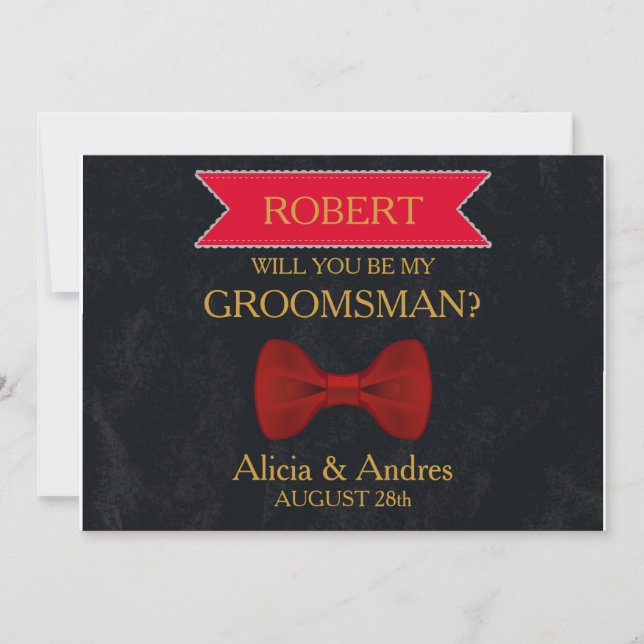 Invitation Black & Red Bow Serez-vous mon Groomsman? (Devant)