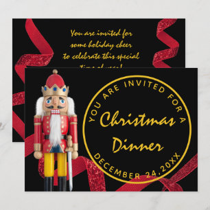 Invitation Black Red Christmas Eve Dinner Gold Nutcracker