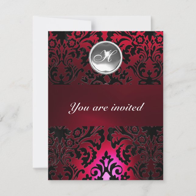 Invitation BLACK & RED DAMASK GEM STONE MONOGRAM bordeaux (Devant)