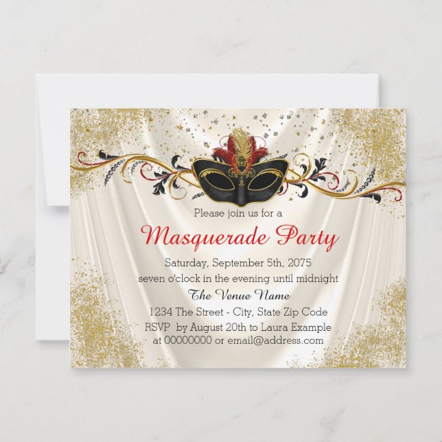 Invitation Black Red et Gold Masquerade Party (Dos)