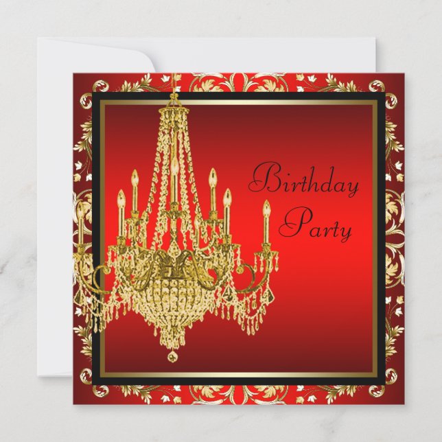 Invitation Black Red Gold Chandelier fête d'anniversaire (Devant)