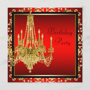 Invitation Black Red Gold Chandelier fête d'anniversaire