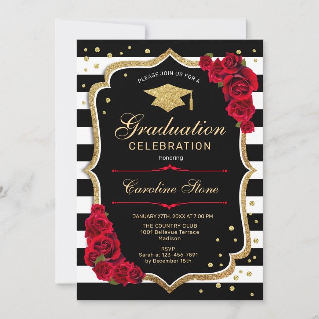 Invitation Black Red Gold Party (Devant)