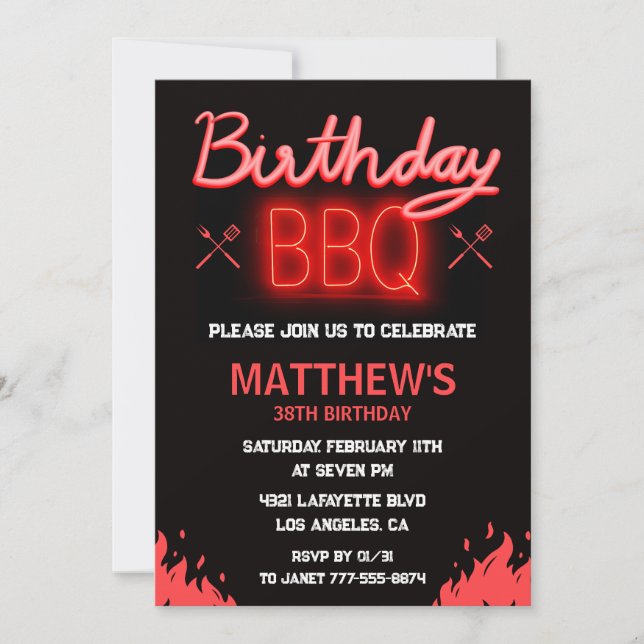 Invitation Black Red jardin barbecue 38e anniversaire (Devant)