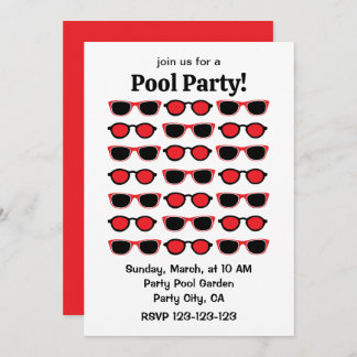 Invitation Black Red Lunettes de soleil Summer Pool Party