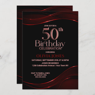 Invitation Black Red moderne 50e fête d'anniversaire