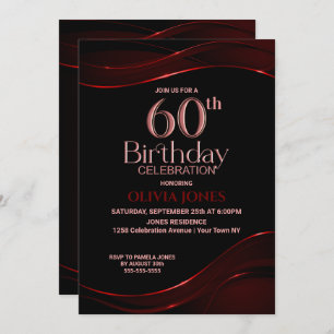 Invitation Black Red moderne 60th Birthday Party
