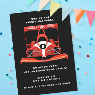 Invitation Black Red Race Car fête d'anniversaire
