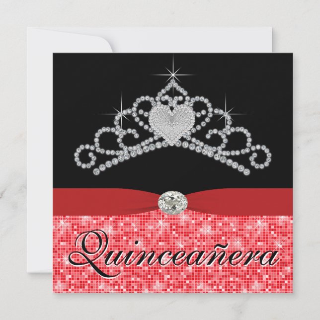 Invitation Black Red Tiara Black Red Quinceanera (Devant)