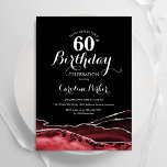 Invitation Black Red White Agate 60e anniversaire<br><div class="desc">Black,  rouge,  blanc et argent agate 60e anniversaire invitation fête. Design élégant et moderne avec aquarelle agate marbre arrière - plan,  faux parties scintillant argent et typographie script. Carte invitation branchée parfaite pour une célébration anniversaire féminine élégante. Invitations Zazzle imprimées ou téléchargement instantané modèle imprimable numérique.</div>