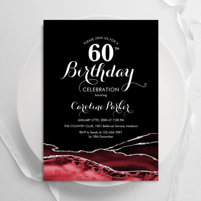Invitation Black Red White Agate 60e anniversaire (Créateur téléchargé)