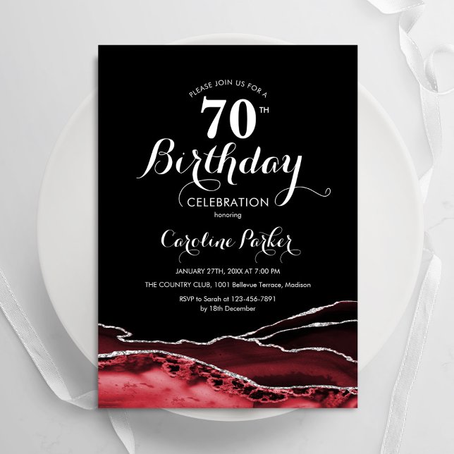 Invitation Black Red White Agate 70e anniversaire (Créateur téléchargé)