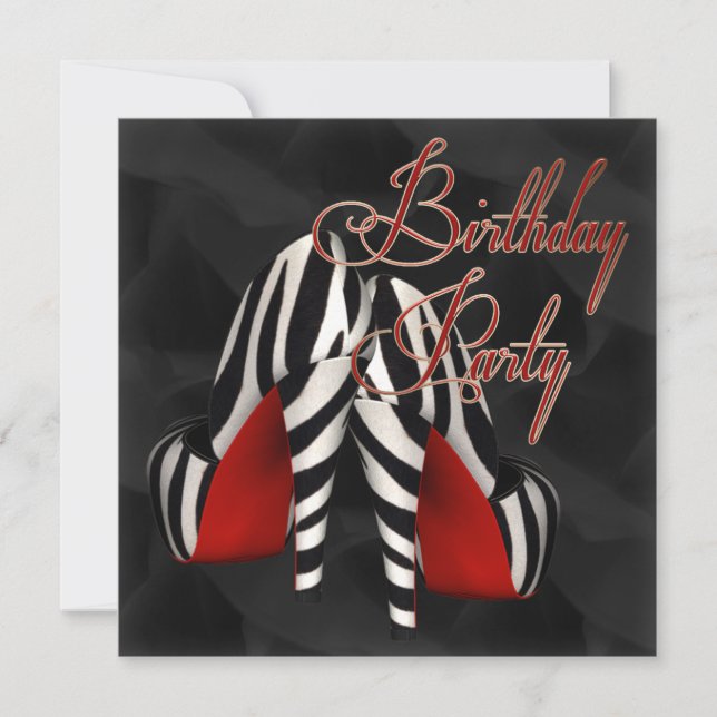Invitation Black Red Zebra High Heel Chaussure Anniversaire (Devant)