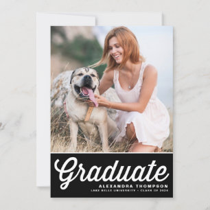 Invitation Black Retro Bold Typographie Photo Graduation