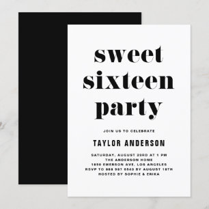 Invitation Black Retro Bold Typographie Sweet 16 Anniversaire