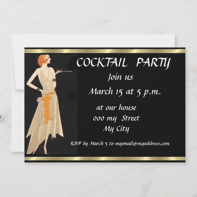 Invitation Black Retro Cocktail Party (Devant)