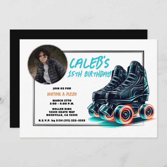 Invitation Black Rollerblades Blue Glow Wheels Anniversaire (Devant / Derrière)