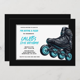 Invitation Black Rollerblades Blue Glow Wheels Anniversaire
