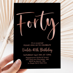 Invitation Black Rose Gold 40e anniversaire moderne