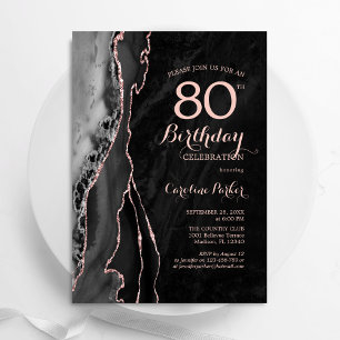 Invitation Black Rose Gold Agate 80e anniversaire