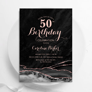 Invitation Black Rose Gold Agate Marbre 50e anniversaire