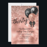 Invitation Black Rose Gold Bloon Bow Parties scintillant 30e<br><div class="desc">Glam noir rose rose rose Parties scintillant dorée étincelante Confetti Ribbon Boulon Boulon 30e anniversaire Invitation</div>