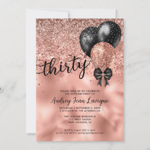 Invitation Black Rose Gold Bloon Bow Parties scintillant 30e