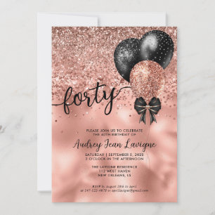 Invitation Black Rose Gold Bloon Bow Parties scintillant 40e