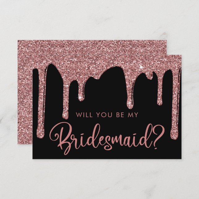 Invitation Black Rose Gold Parties scintillant Drives Bridesm (Devant / Derrière)