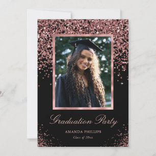 Invitation Black Rose Gold Parties scintillant Photo Graduati