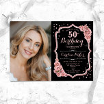 Invitation Black Rose Gold Photo 50th Birthday<br><div class="desc">Elégante invitation à 50ème anniversaire fleurie avec votre photo. Design noir rose glam avec faux or rose parties scintillant. Comprend des roses rose pâle, des caractères de script et des confettis. Parfait pour une fête anniversaire adulte élégante. Personnalisez avec vos propres détails. Peut être customisé pour n'importe quel âge !...</div>