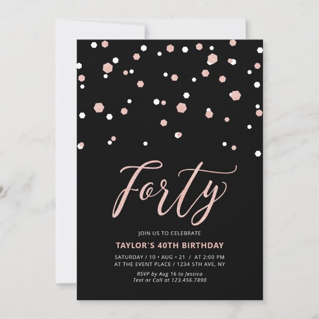 Invitation Black Rose Gold Simple Quarante 40e Anniversaire F (Devant)