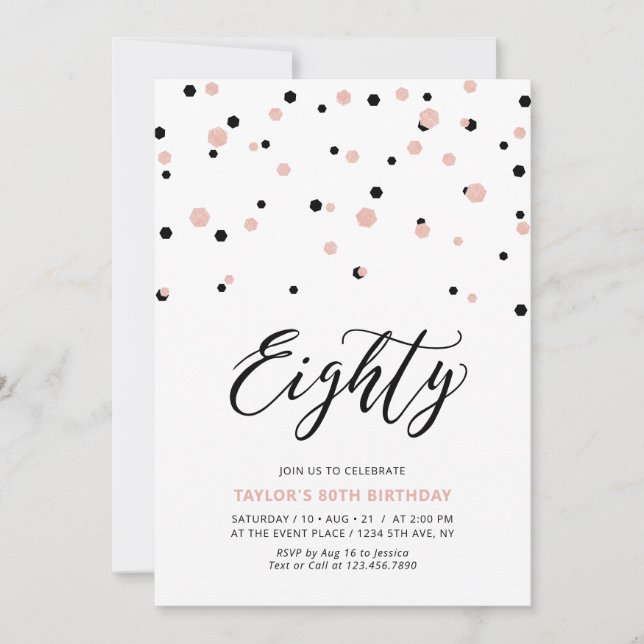 Invitation Black Rose Gold Simple Quatre-Vingts 80e Fête d'An (Devant)